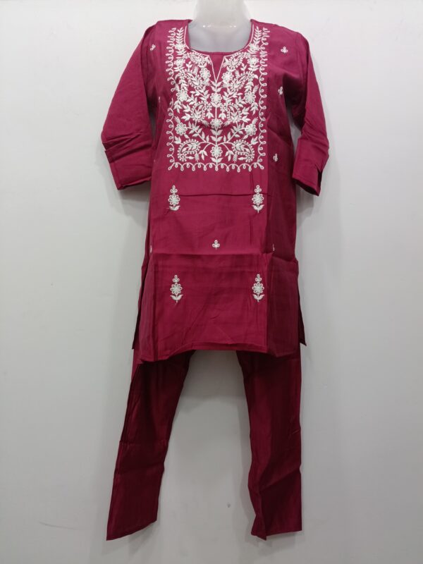 Premium Cotton Blend Embroidery Buti Readymade Suit Set for Women in Wine