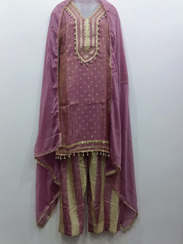 Premium Banarasi Silk Blend Readymade Suit Set for Women in Mauve with Designer Dupatta