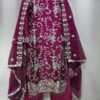 Premium Satin Silk Readymade Embroidered Suit Set for Women in Magenta with Organza Dupatta