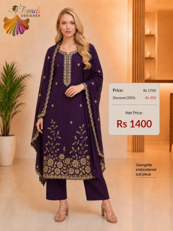 Purple Georgette Embroidered Dress Material with Dupatta for Women by Trends Designer