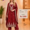 Maroon Satan Embroidered Dress Material for Women by Trends Designer
