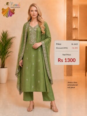 Olive Green Jimmy Choo Embroidered Dress Material for Women