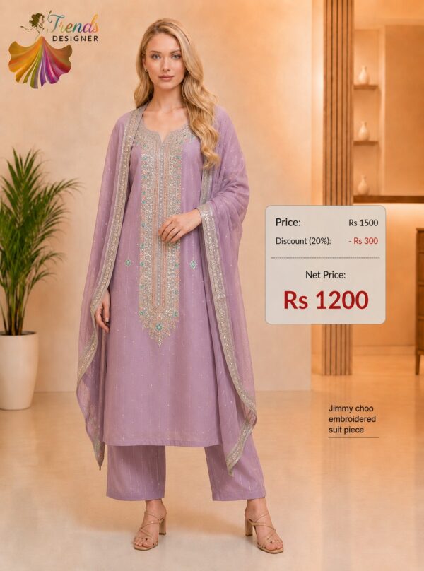 Lavender Jimmy Choo Embroidered Dress Material for Women by Trends Designer