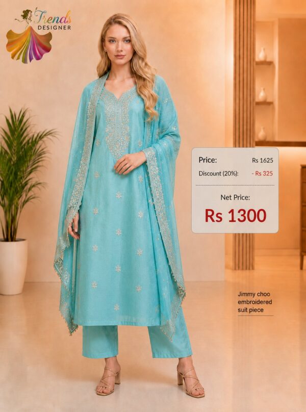 Sky Blue Jimmy Choo Embroidered Dress Material for Women by Trends Designer