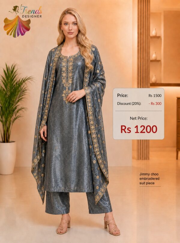Grey Jimmy Choo Embroidered Dress Material for Women by Trends Designer