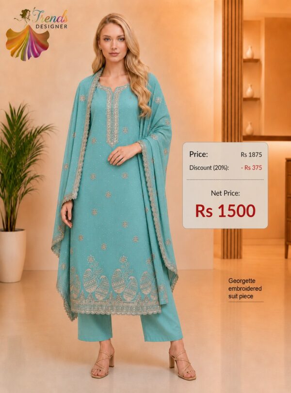 Sky Blue Georgette Embroidered Dress Material for Women by Trends Designer