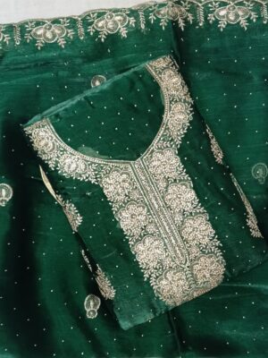 Teal Green Jimmy Choo Embroidered Dress Material with Designer Dupatta