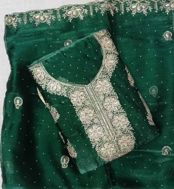 Teal Green Jimmy Choo Embroidered Dress Material with Designer Dupatta