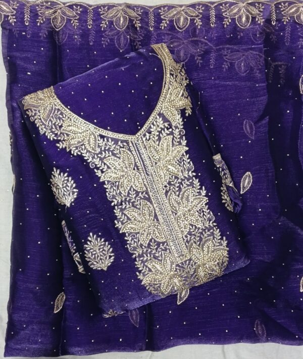 Royal Purple Jimmy Choo embroidered dress material with matching embroidered dupatta for bridal and wedding wear by Trends Designer Wear.