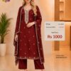 Maroon Red Jimmy Choo embroidered dress material with matching embroidered dupatta for bridal and wedding wear by Trends Designer Wear.