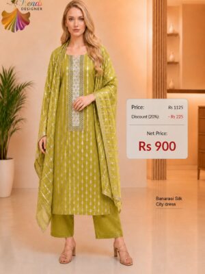 Olive Green Banarasi Silk City Dress Material for Women | Trends Designer Wear