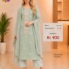 Mint Green Banarasi Silk City dress material with embroidered neckline and matching designer dupatta
