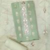 : Mint Green Banarasi Silk City dress material with embroidered neckline and matching designer dupatta