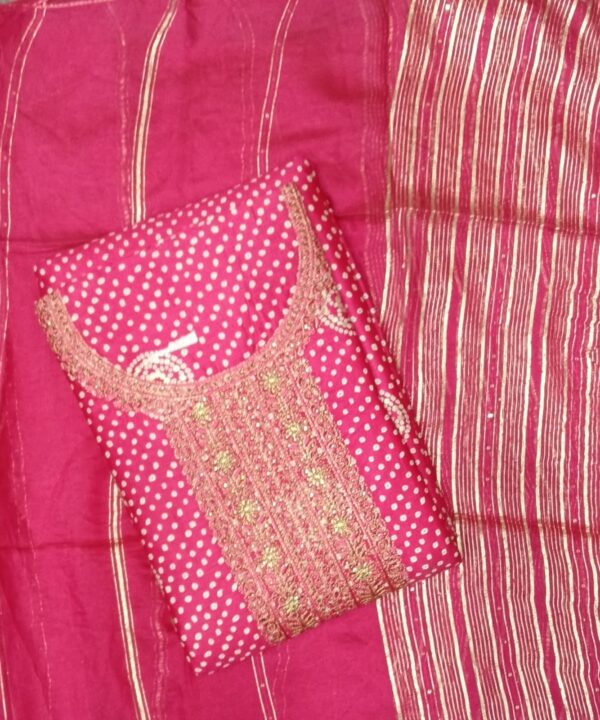 Premium Cotton Mix Dori Thread Embroidered Pink Dress Material for Women with Matching Dupatta