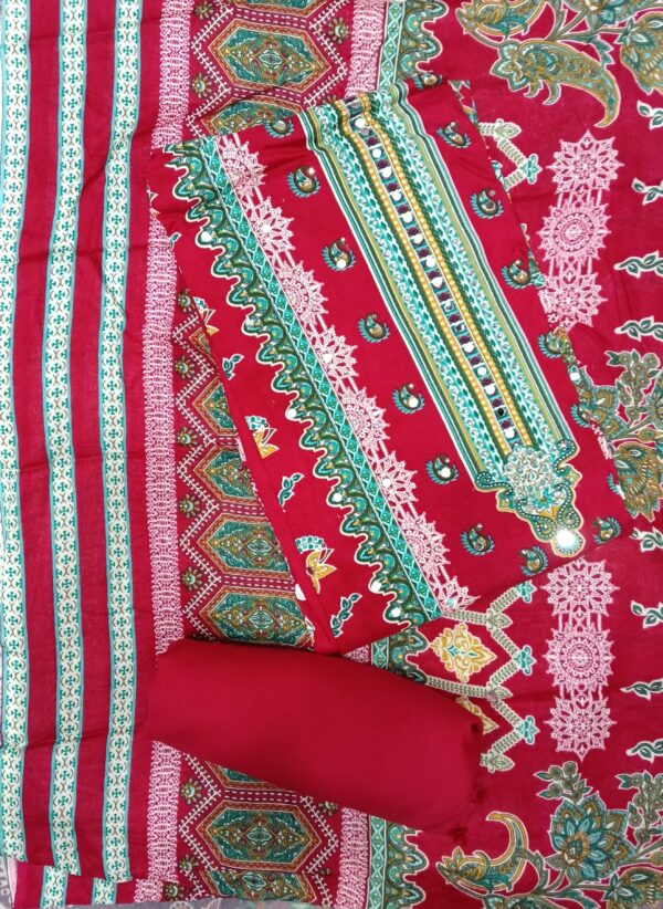Premium Cotton Cambric Printed Pink Dress Material for Women with Matching Dupatta