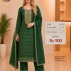 Premium Cotton Mix Bandhani Embroidered Green Dress Material for Women with Matching Dupatta