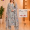 Premium Grey Organza Embroidered Dress Material with Floral Print and Matching Organza Dupatta by Trends Designer Wear