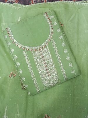 Premium Mint Green Georgette Heavy Embroidery Dress Material with Matching Embroidered Dupatta by Trends Designer Wear