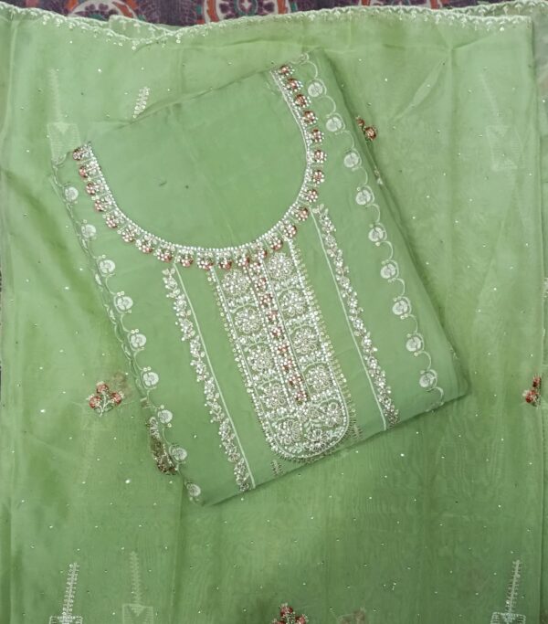 Premium Mint Green Georgette Heavy Embroidery Dress Material with Matching Embroidered Dupatta by Trends Designer Wear