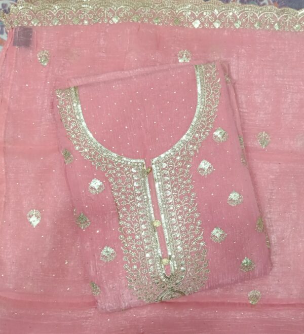 Premium Blush Pink Georgette Heavy Embroidery Dress Material with Matching Embroidered Dupatta by Trends Designer Wear