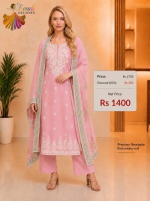 Premium Georgette Embroidered Dress Material – Baby Pink
