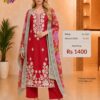 Premium Ruby Red Georgette Embroidered Dress Material with Printed Georgette Dupatta by Trends Designer Wear