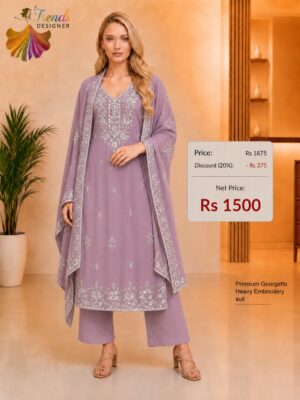 Premium Georgette Heavy Embroidery Dress Material – Lavender Purple