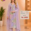 Premium lavender organza embroidered floral dress material with matching embroidered organza dupatta.