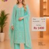 Premium aqua blue organza embroidered dress material with matching embroidered organza dupatta.