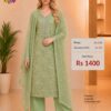 Premium sage green organza embroidered dress material with matching embroidered organza dupatta