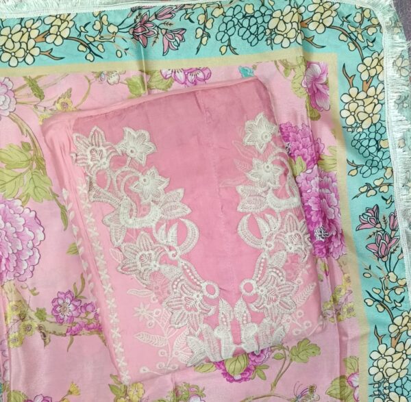 Premium Baby Pink Georgette Embroidered Dress Material with Matching Embroidered Dupatta by Trends Designer Wear