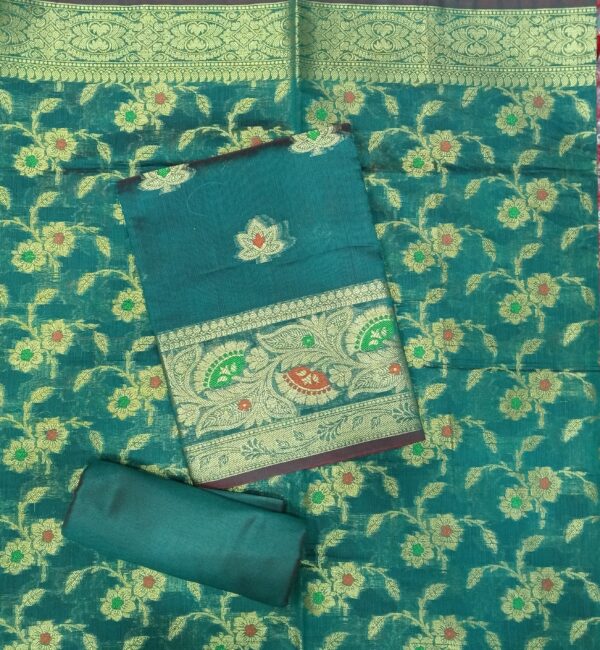 Pure Banarasi Silk Suit Teal Green Designer Dress Material with Banarasi Woven Dupatta