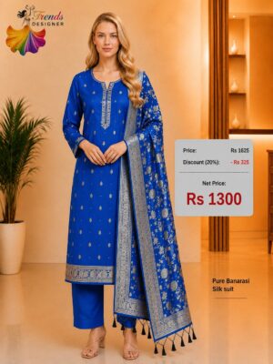 Pure Banarasi Silk Suit – Royal Blue Designer Dress Material with Woven Banarasi Dupatta