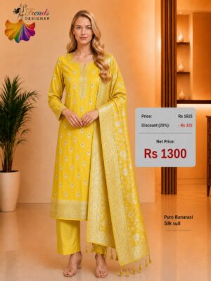 Pure Banarasi Silk Suit – Mustard Yellow Designer Dress Material with Woven Banarasi Dupatta