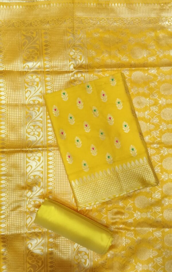 Pure Banarasi Silk Suit Mustard Yellow Designer Dress Material with Banarasi Woven Dupatta
