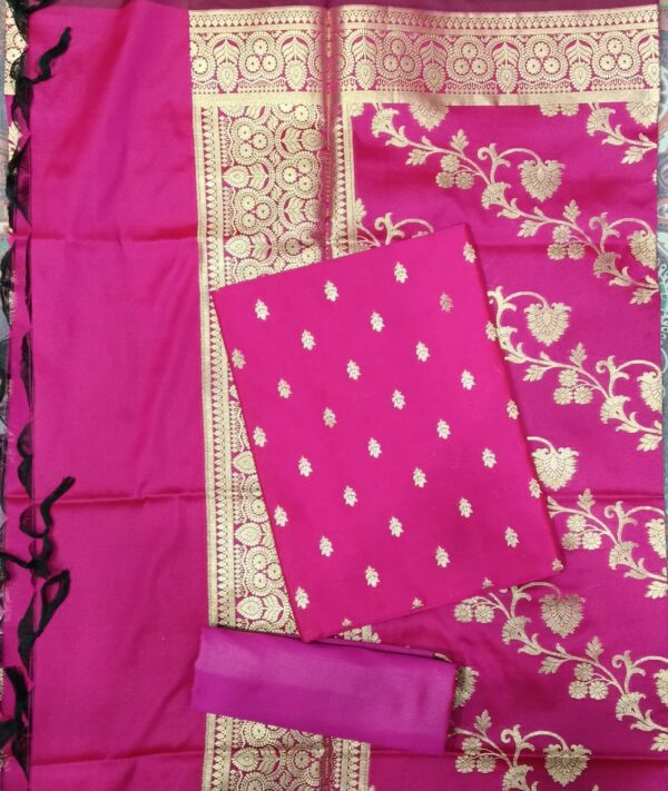 Pure Banarasi Silk Suit Magenta Pink Designer Dress Material with Banarasi Woven Dupatta