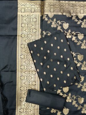 Pure Banarasi Silk Suit Charcoal Black Designer Dress Material with Banarasi Woven Dupatta