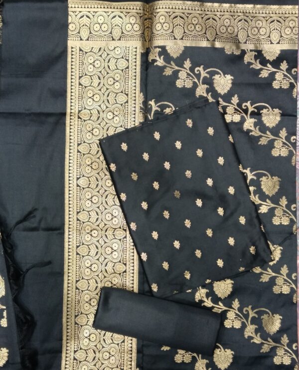 Pure Banarasi Silk Suit Charcoal Black Designer Dress Material with Banarasi Woven Dupatta