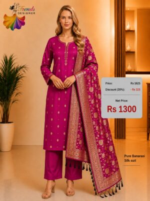 Pure Banarasi Silk Suit – Magenta Pink Designer Dress Material with Woven Banarasi Dupatta