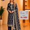 Pure Banarasi Silk Navy Blue Dress Material with Woven Dupatta for Women