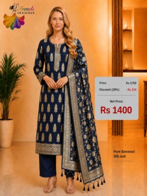 Pure Banarasi Silk Suit Dress Material – Midnight Blue Designer Ethnic Wear with Banarasi Dupatta | New Arrivals
