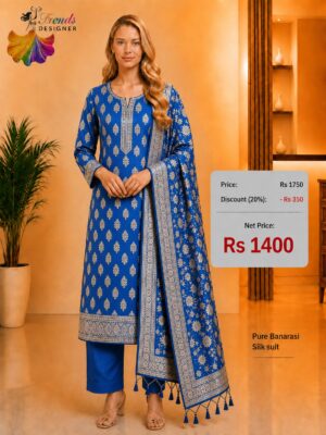 Pure Banarasi Silk Suit Dress Material – Sapphire Blue Designer Ethnic Wear with Banarasi Dupatta