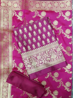 Fuchsia Pink Pure Banarasi Silk Dress Material with Designer Banarasi Dupatta
