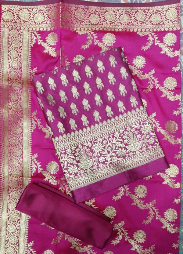 Fuchsia Pink Pure Banarasi Silk Dress Material with Designer Banarasi Dupatta