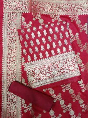 Rani Pink Pure Banarasi Silk Dress Material with Designer Banarasi Dupatta