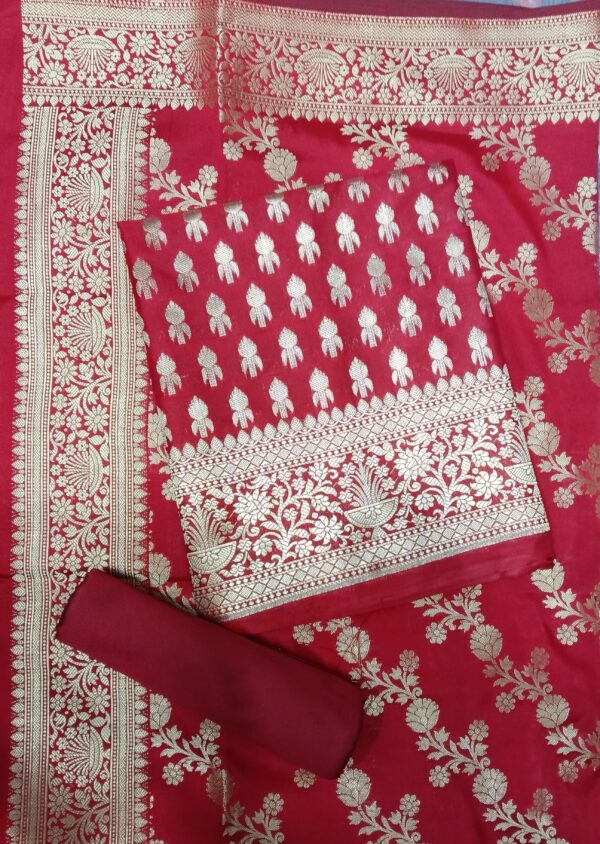 Rani Pink Pure Banarasi Silk Dress Material with Designer Banarasi Dupatta
