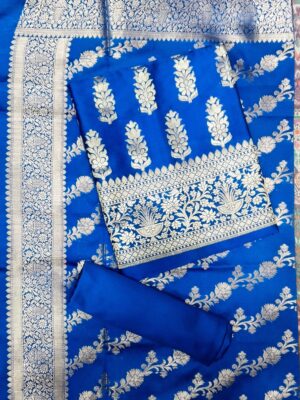 Royal Blue Pure Banarasi Silk Dress Material with Woven Banarasi Dupatta for Women