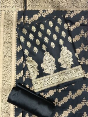 Charcoal Grey Pure Banarasi Silk Dress Material with Designer Banarasi Dupatta