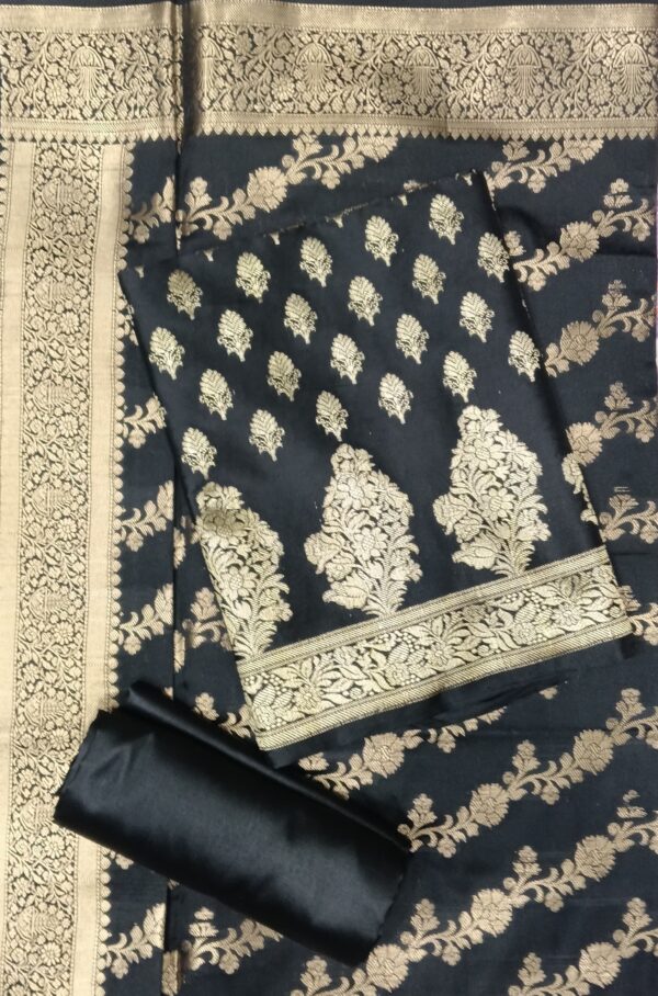 Charcoal Grey Pure Banarasi Silk Dress Material with Designer Banarasi Dupatta