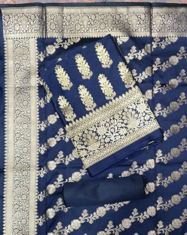Midnight Blue Pure Banarasi Silk Dress Material with Woven Banarasi Dupatta